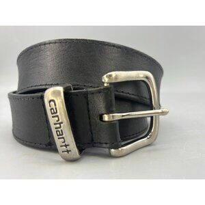 Carhartt Black Leather Belt With Silver Buckle Mens Size 59" Durable & Stylish